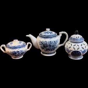 Vintage Lot 3 Blue White Reticulated Ginger‎ Jar Teapots Chinese Porcelain